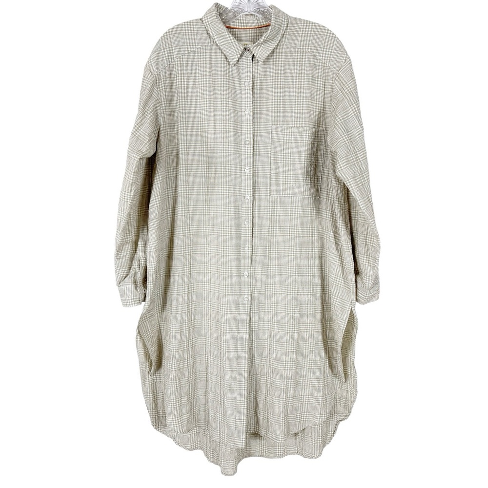 Maeve By Anthropologie Button Front Hi Low Long Sleeve Plaid Tunic Duster M